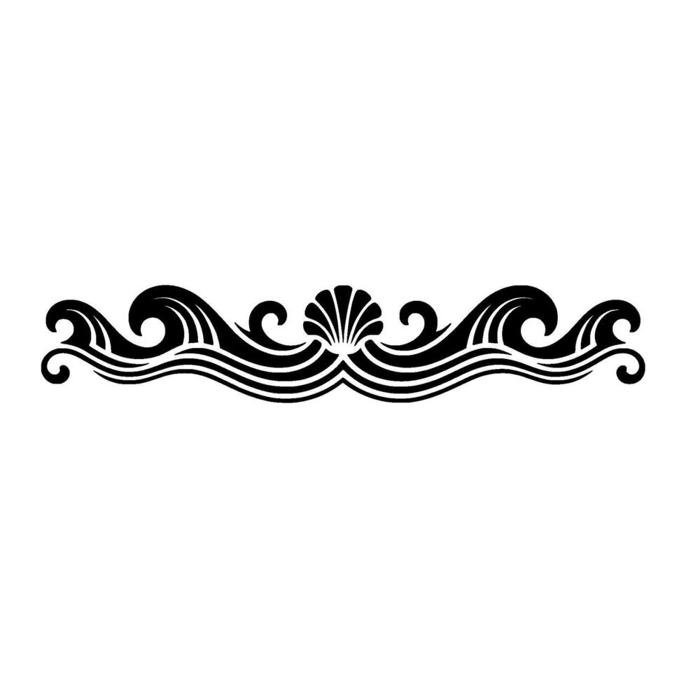 Elegant Sea Wave and Shell Ornament, Black on White vector