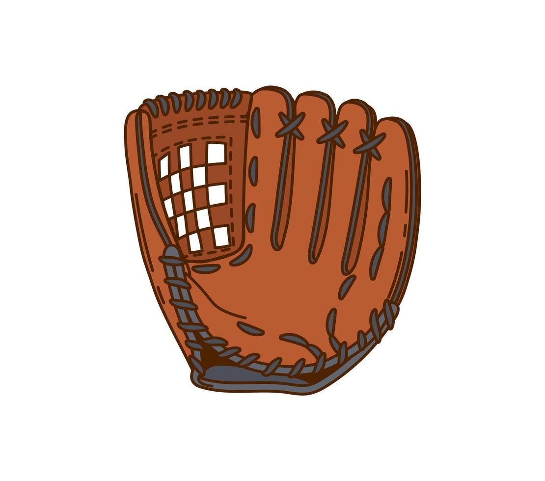 Cartoon groovy retro baseball glove, leather mitt vector