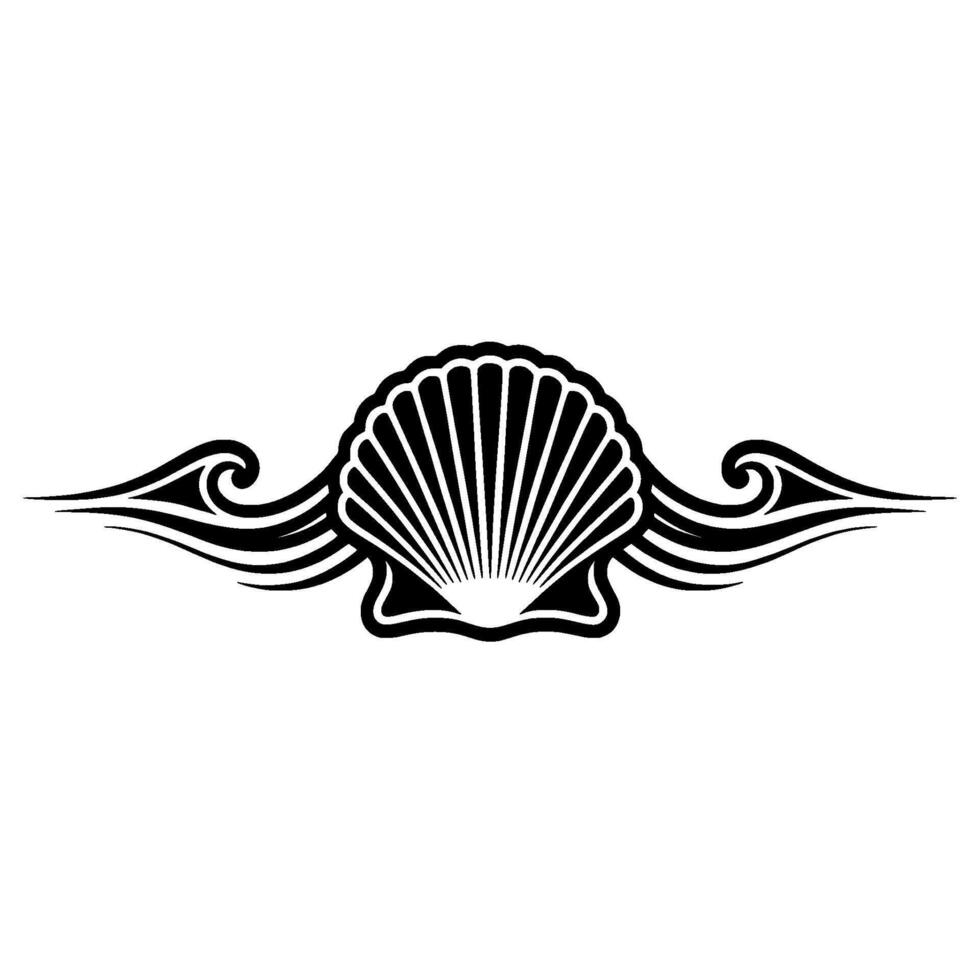 Geometric Seashell and Wave , Black and Silver on White vector
