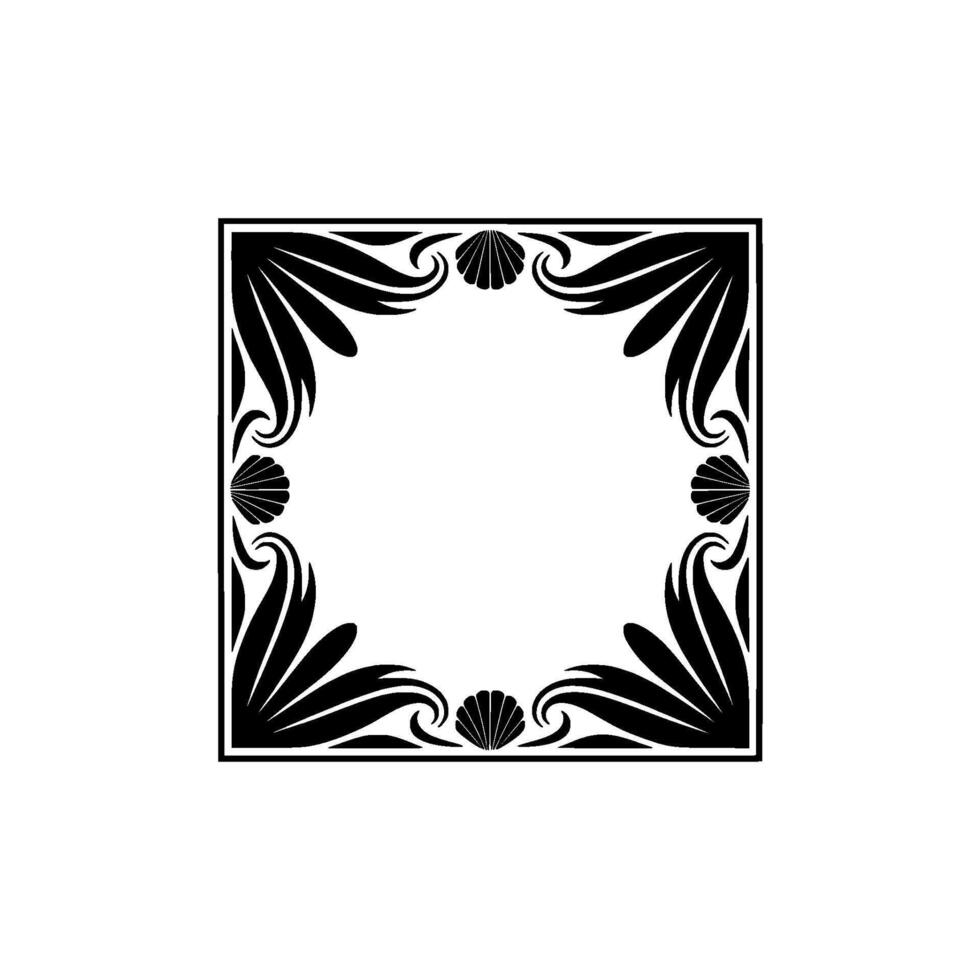 Elegant Black White Ornamental Square Frame with Shells Leaves vector