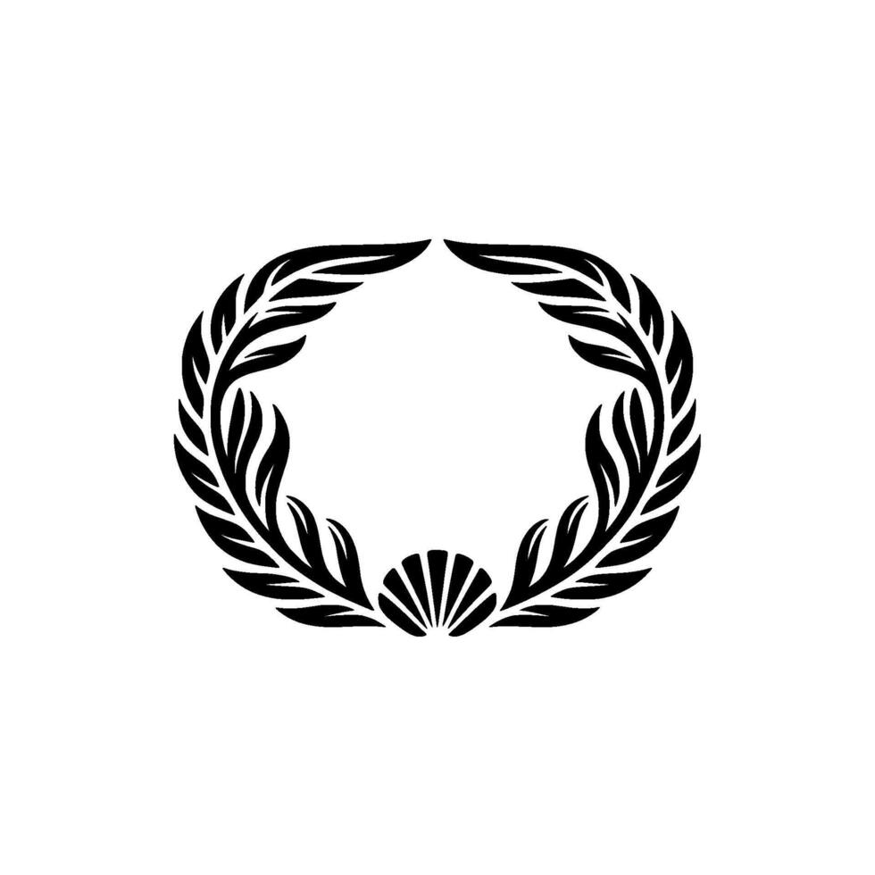 Black Laurel Wreath Emblem on White Background, Minimalist vector