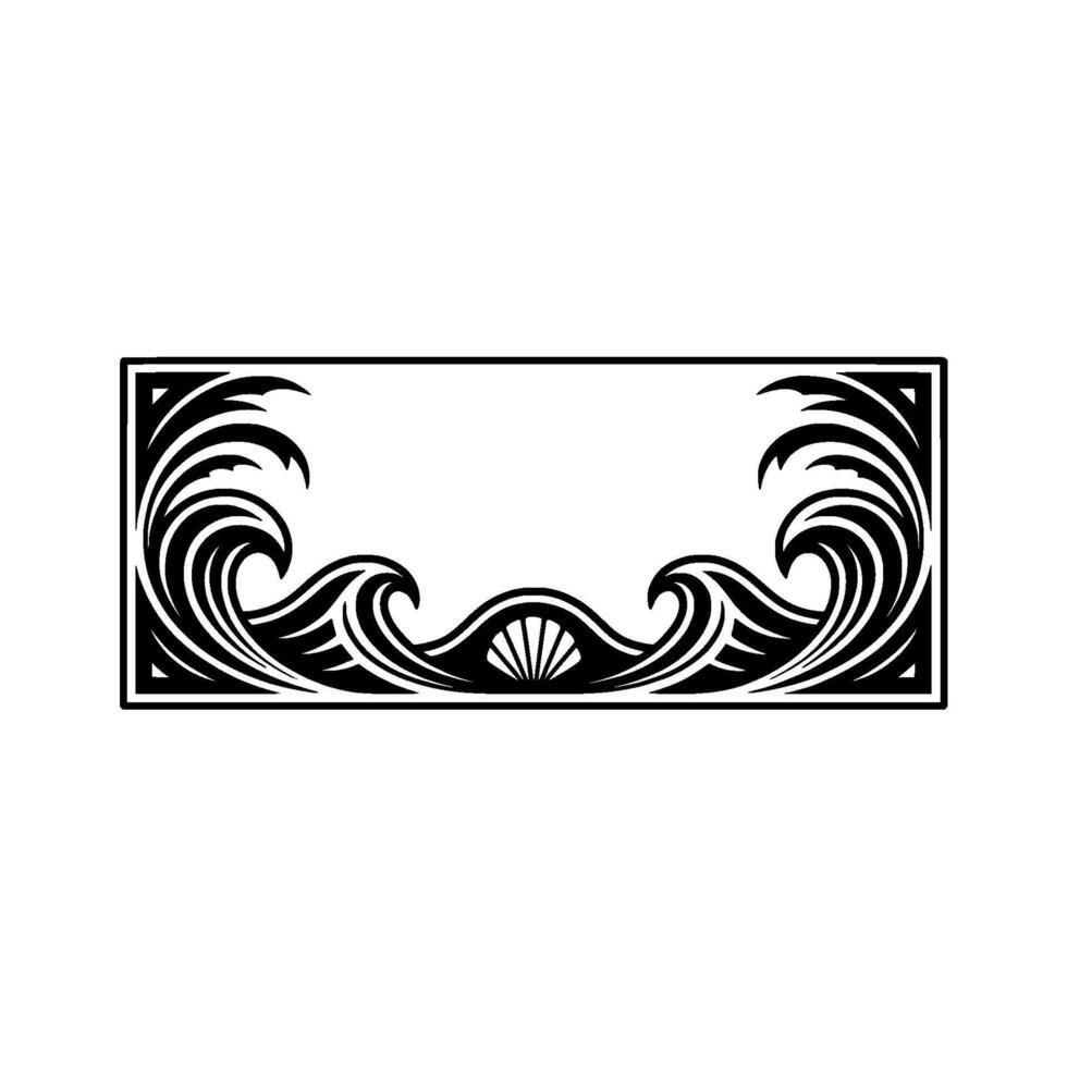 Art Deco Wave Frame Black White Ornament, Elegant vector