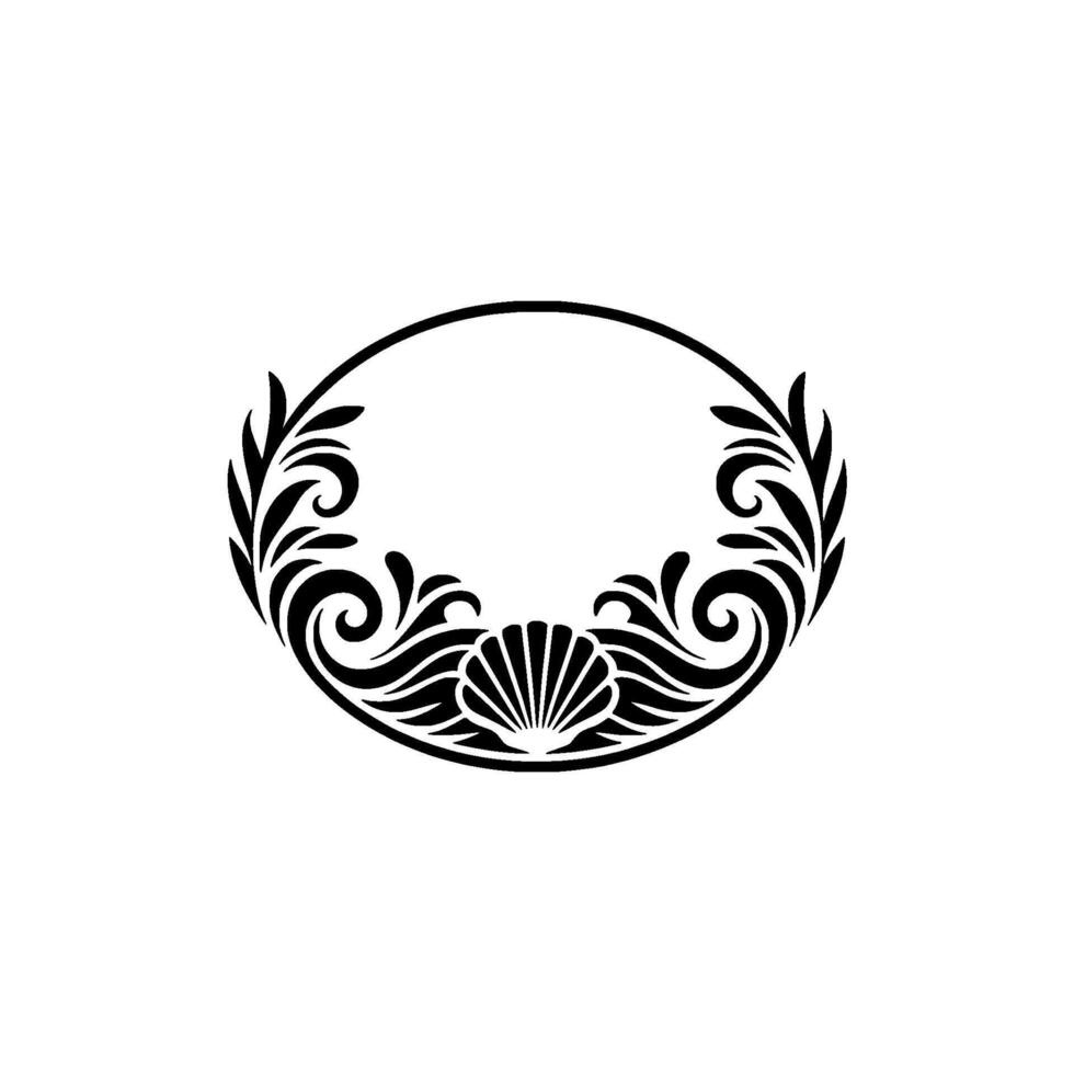Elegant Black White Oval Frame with Shell Floral vector