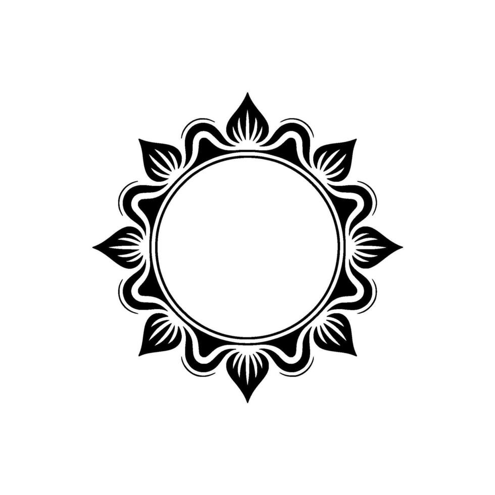 Elegant Black Floral Frame with Circle Blank Space on White Background vector