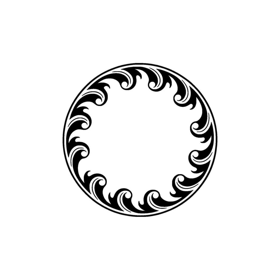 Elegant Black White Circular Floral Frame Element vector
