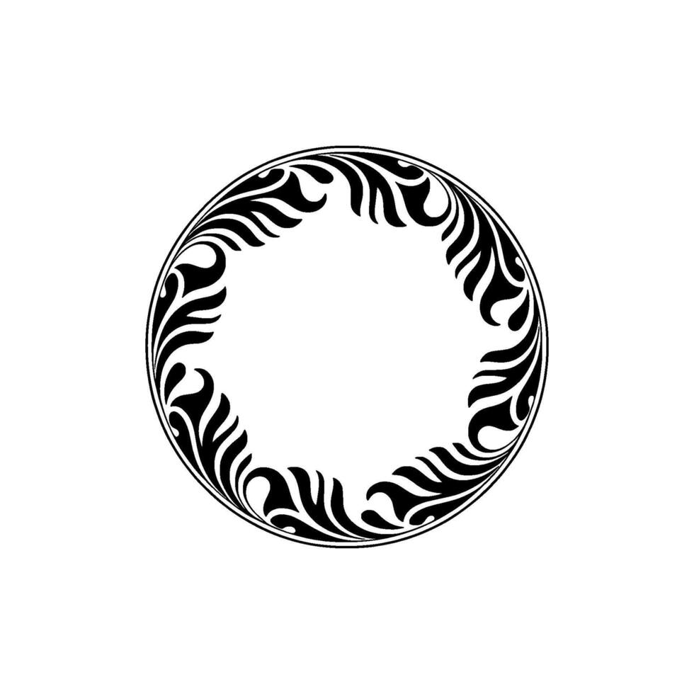 Elegant Floral Circle Frame, Black on White, Decorative Border vector