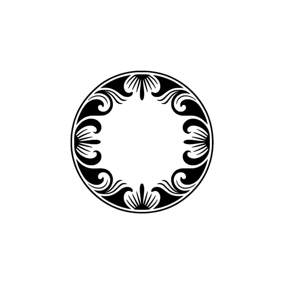 Circular Ornamental Frame Black and White Floral Motif on Gray vector