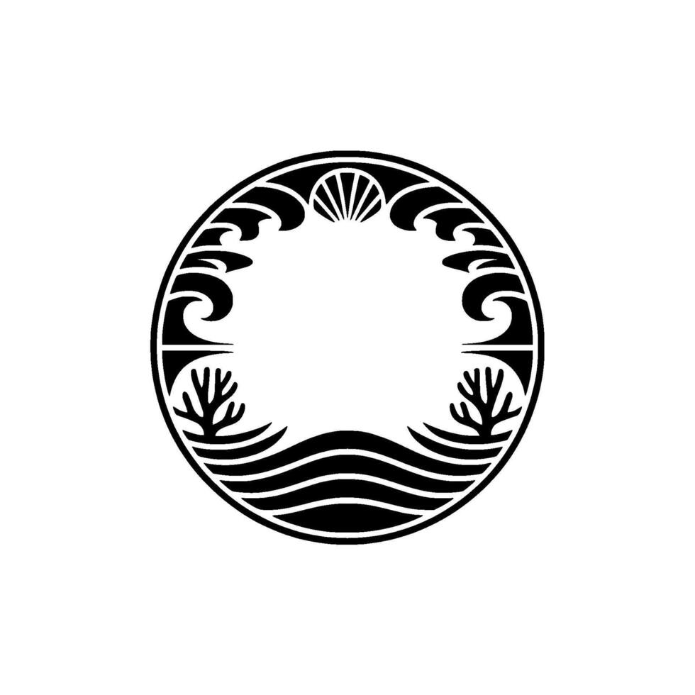 Oceanic Round Frame, Black and White Minimalist vector