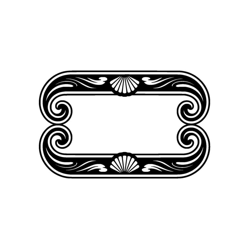 Elegant Black White Ornamental Frame, Shell Accents, Vintage vector