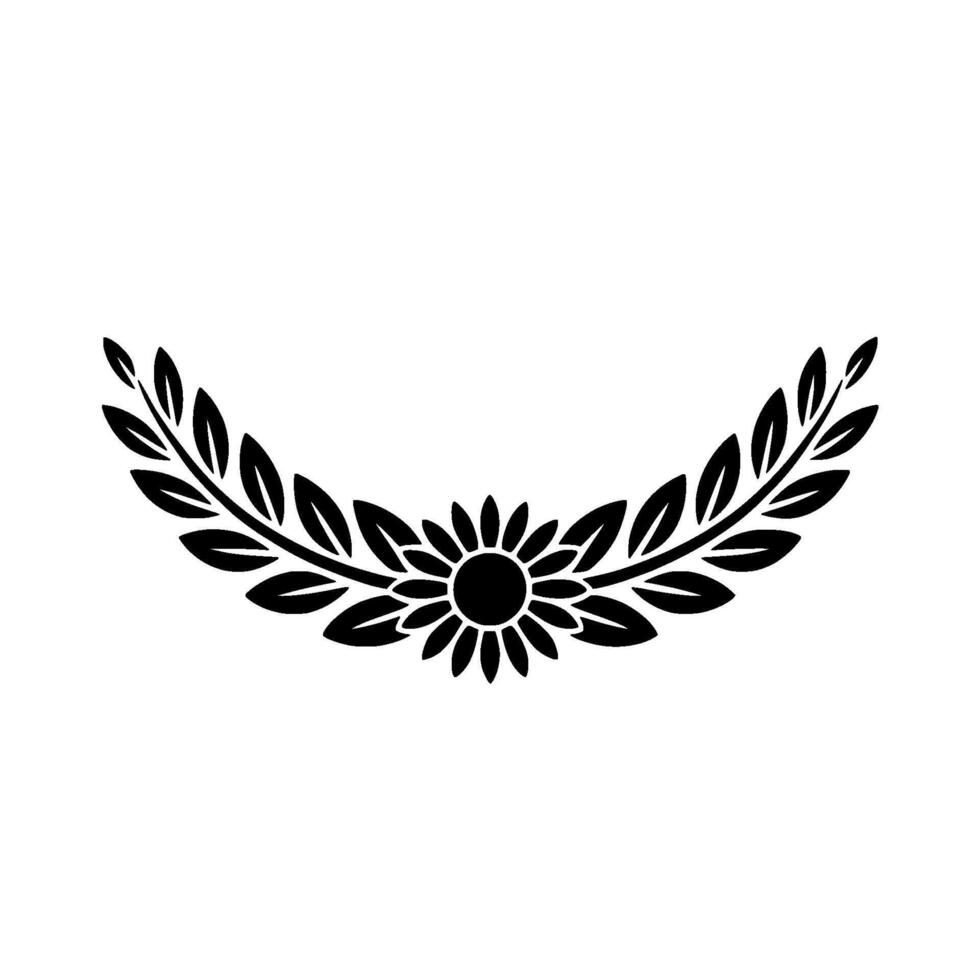 Elegant Floral Crest Silhouette, Black and White, Isolated vector