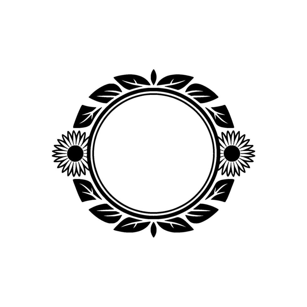 Elegant Black Floral Frame, with Sunflowers on White Background vector