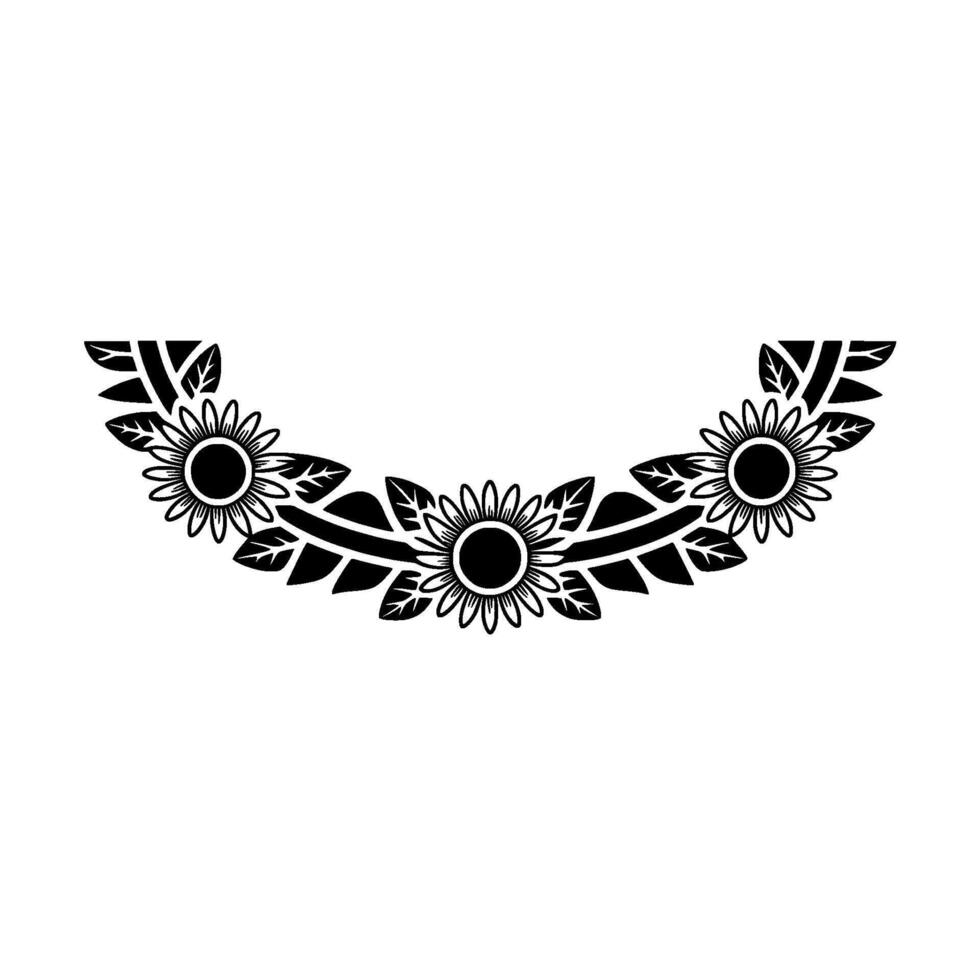 Elegant Sunflower Wreath - Black White Floral Element vector