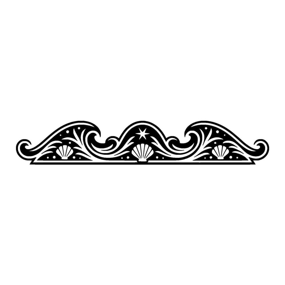 Nautical Border Ornament , Black White, Seashells, Waves vector