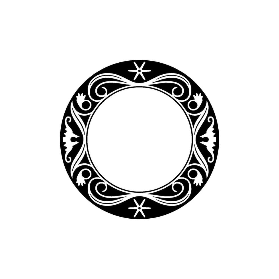 Elegant Black White Ornamental, Circular Frame on White Background vector