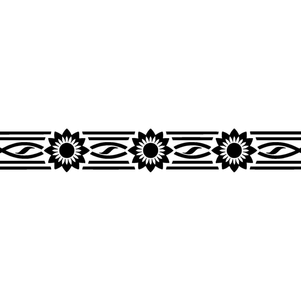 Ornamental Black Flower Border on White, Decorative Element vector