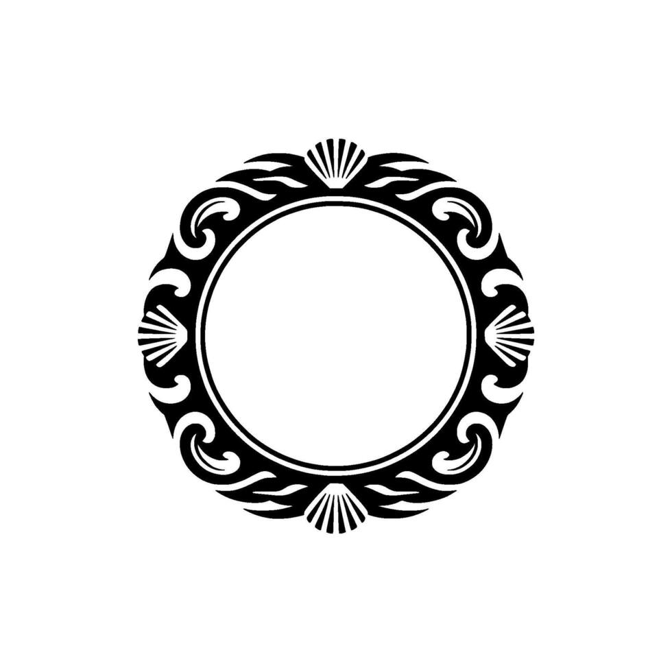 Elegant Black- White Circular Frame with Seashell Accents vector