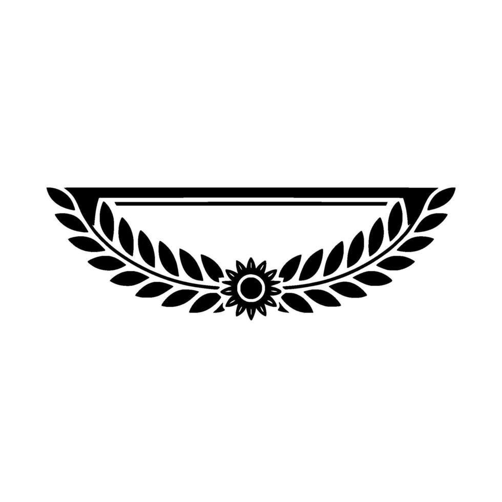 Elegant Laurel Wreath Crest with Sunflower Center, Black on White vector