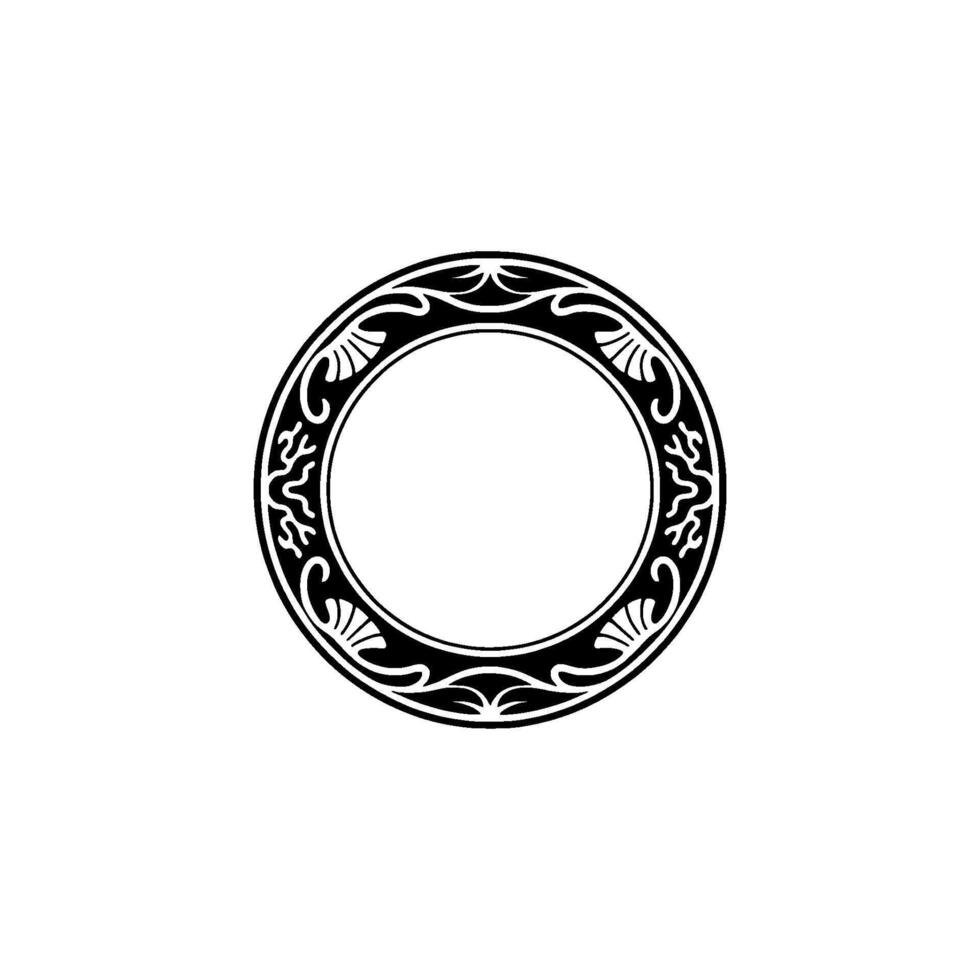 Elegant Black White Circular Frame with Ornate Detailing, Isolated vector