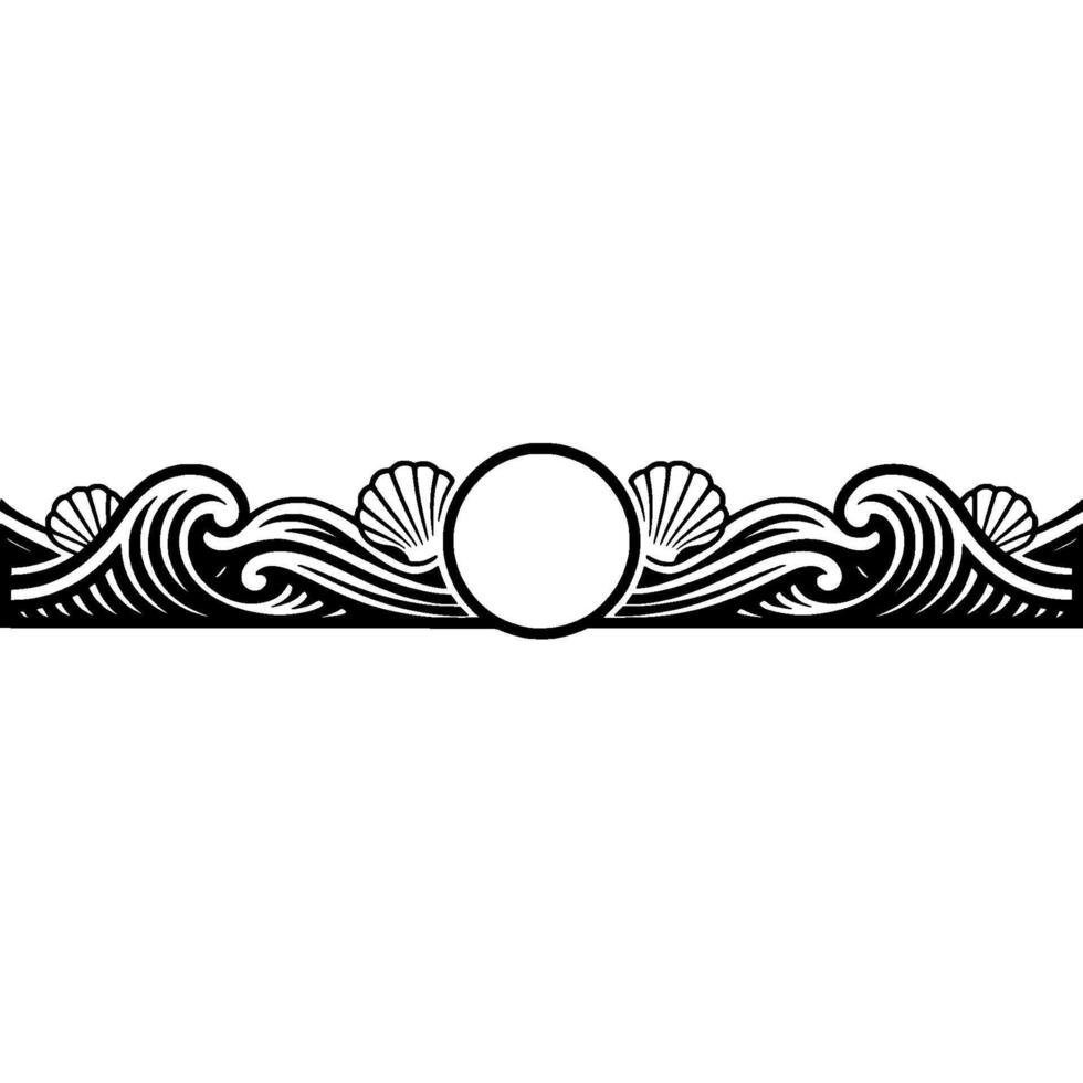 Coastal Wave and Shell Border with Circular Frame vector