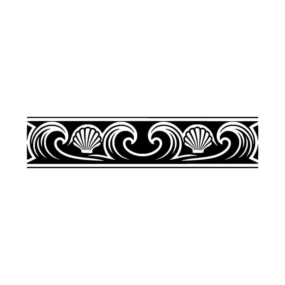 Decorative Wave Seashell Border in Black White vector