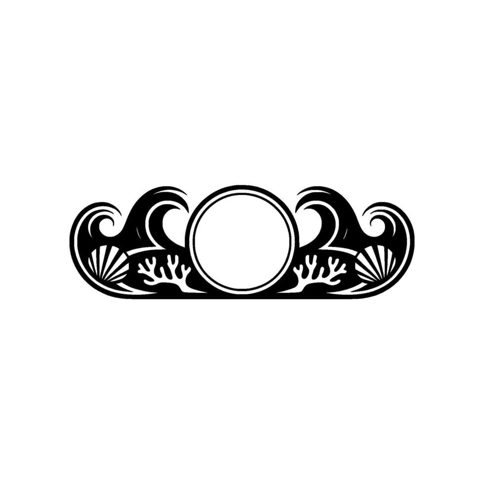 Art Deco Sea Emblem with Waves, Shells, and Coral vector