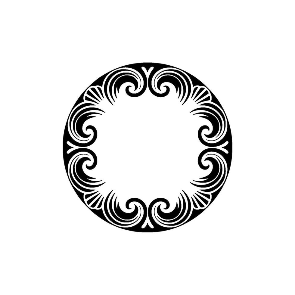 Elegant Circular Decorative Motif, Black Swirls on White vector