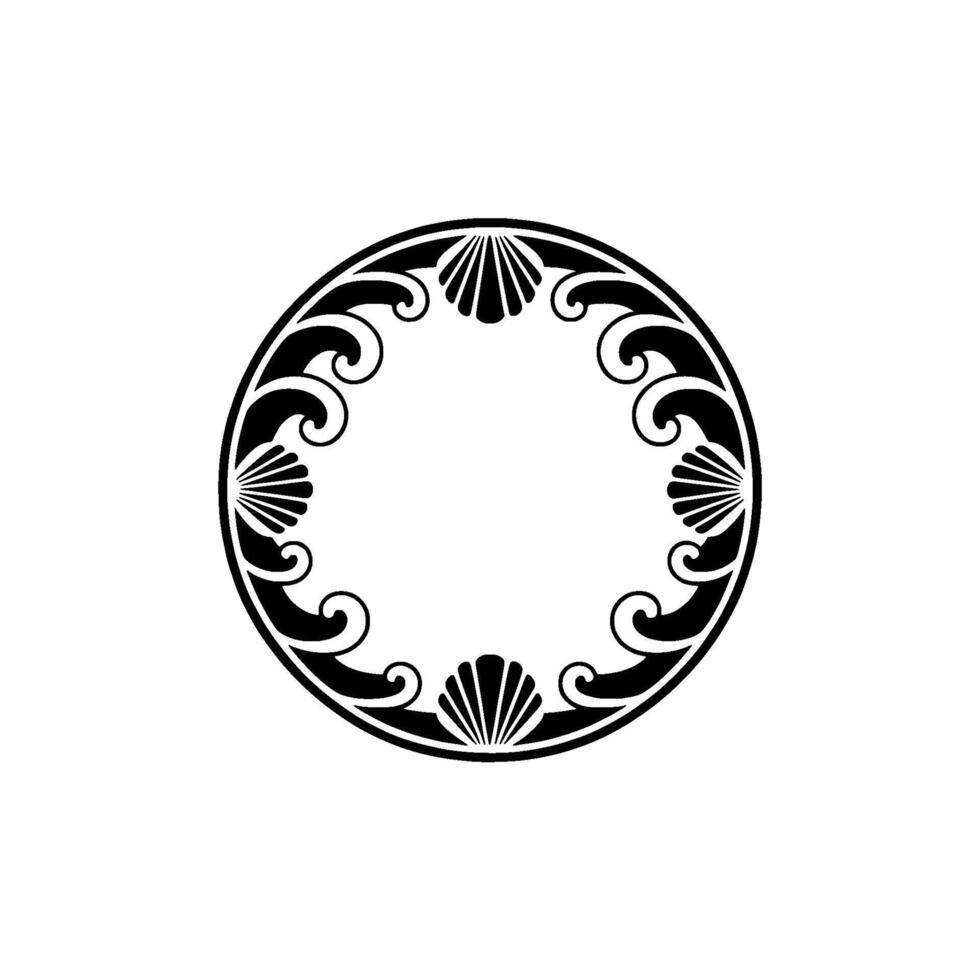 Elegant Black White Ornamental Circle Frame with Seashells vector