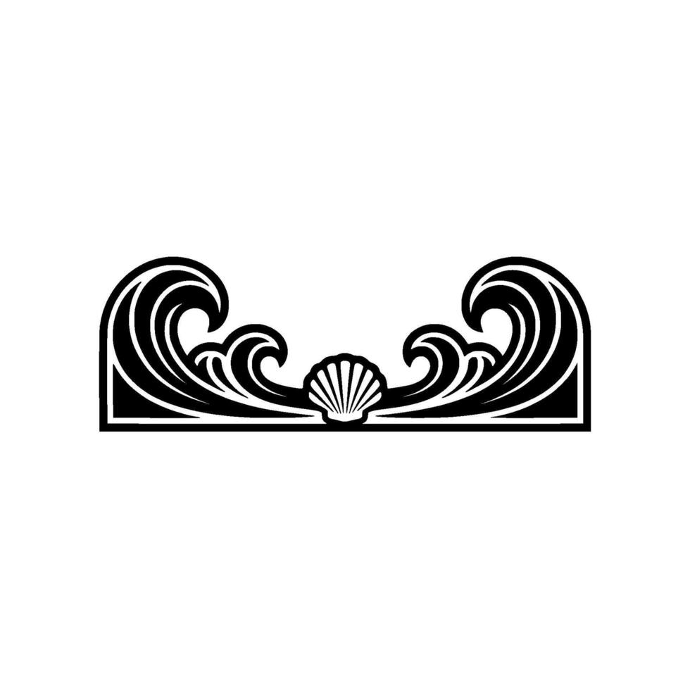 Elegant Wave and Shell Ornament Black on White, Art Deco Style vector