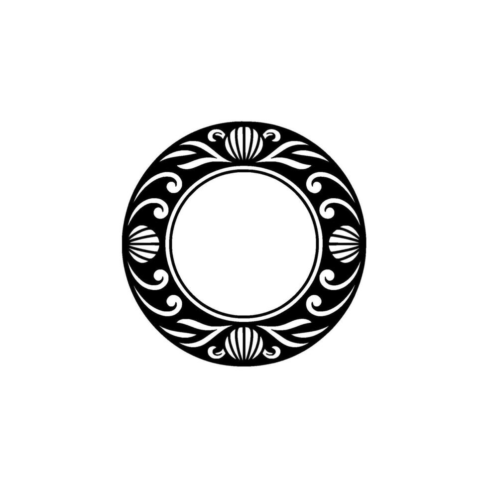 Ornate Black Circle Frame on White Background vector