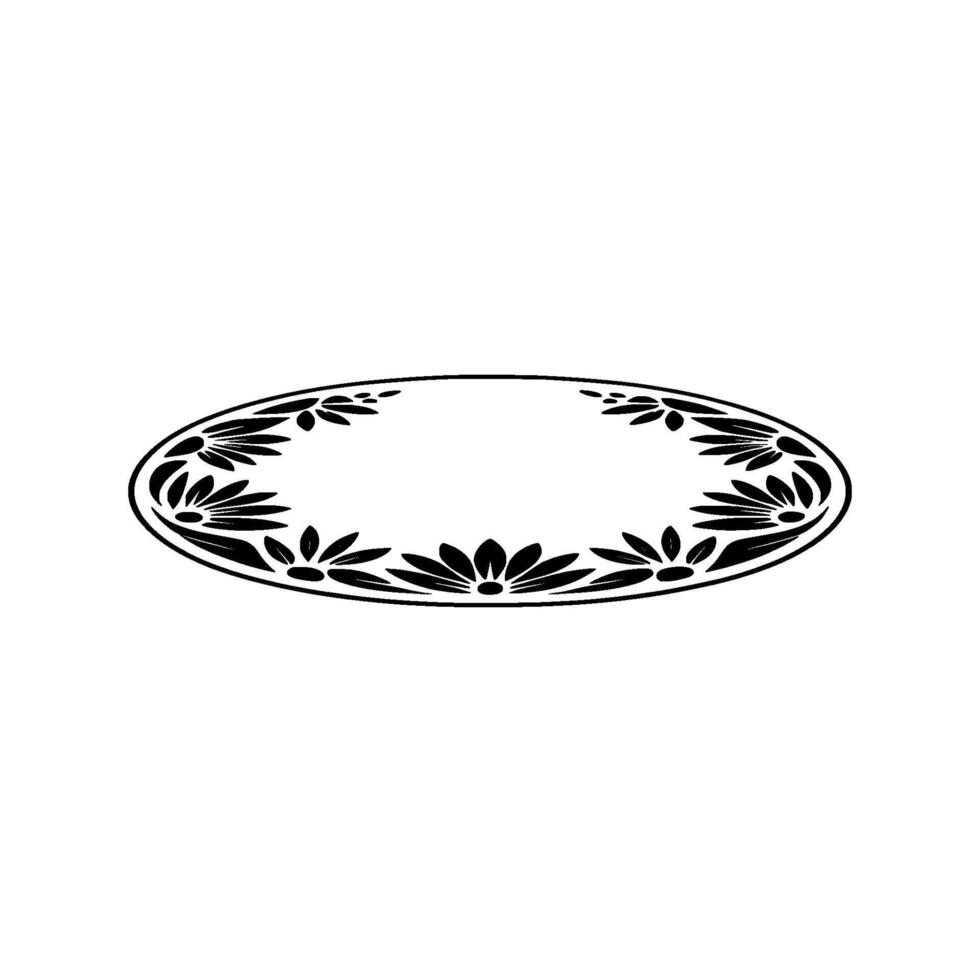 Elegant Oval Floral Frame, Minimalist , Black on White vector
