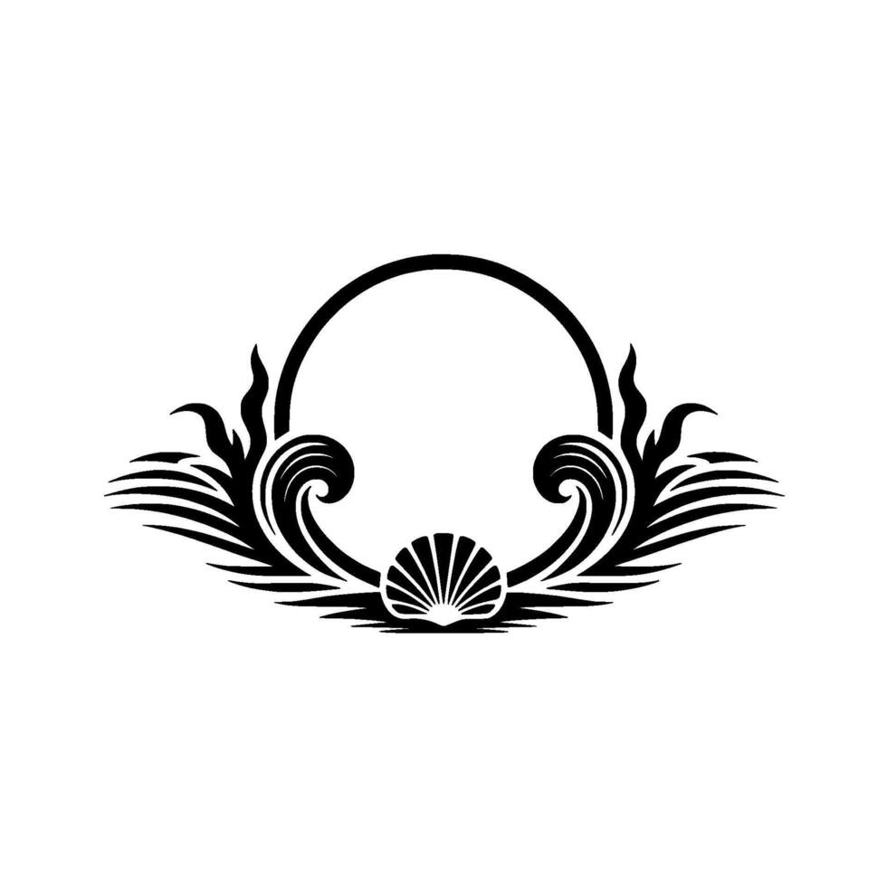 Elegant Black and White Seaside Frame , Sea Shell, Tropical, Decorative vector