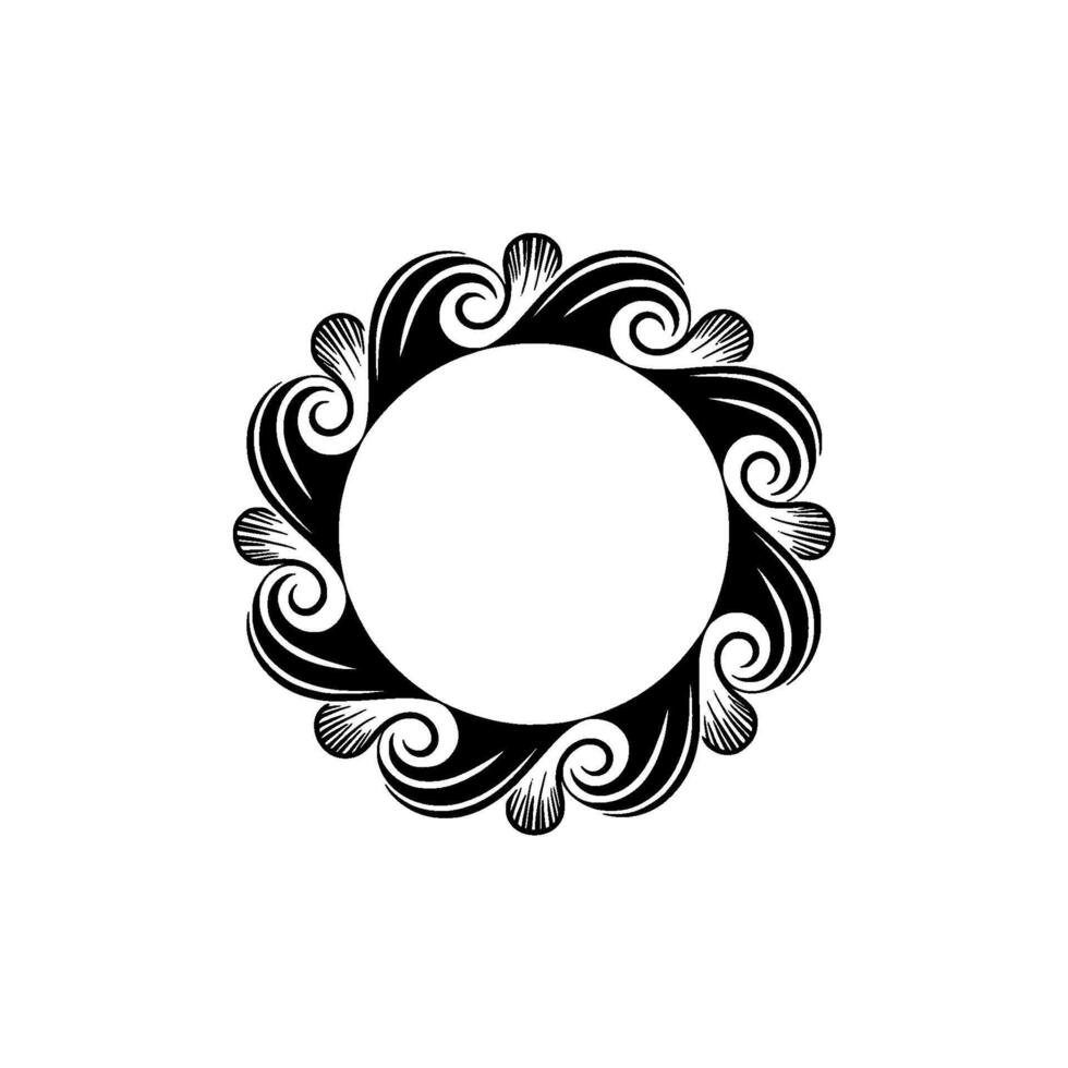 Elegant -Black White Floral Wreath on White Background vector
