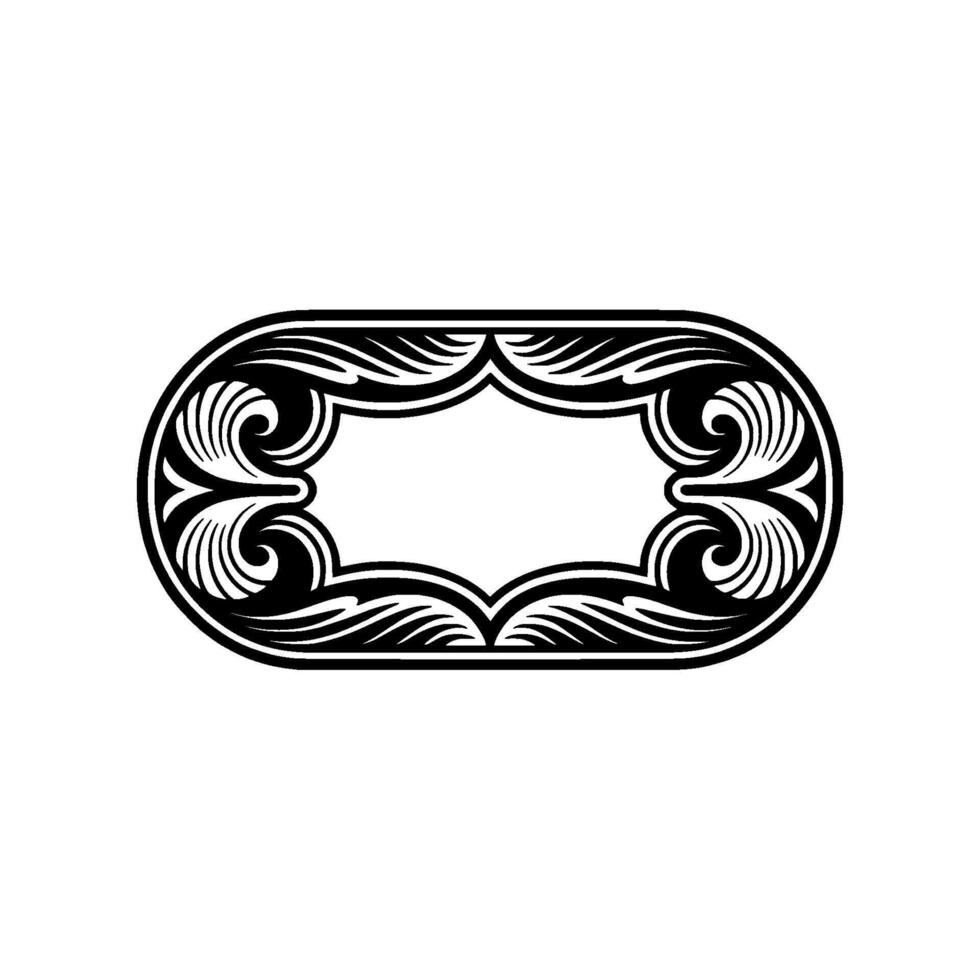 Elegant Oval Ornamental Frame, Black and White Illustration vector
