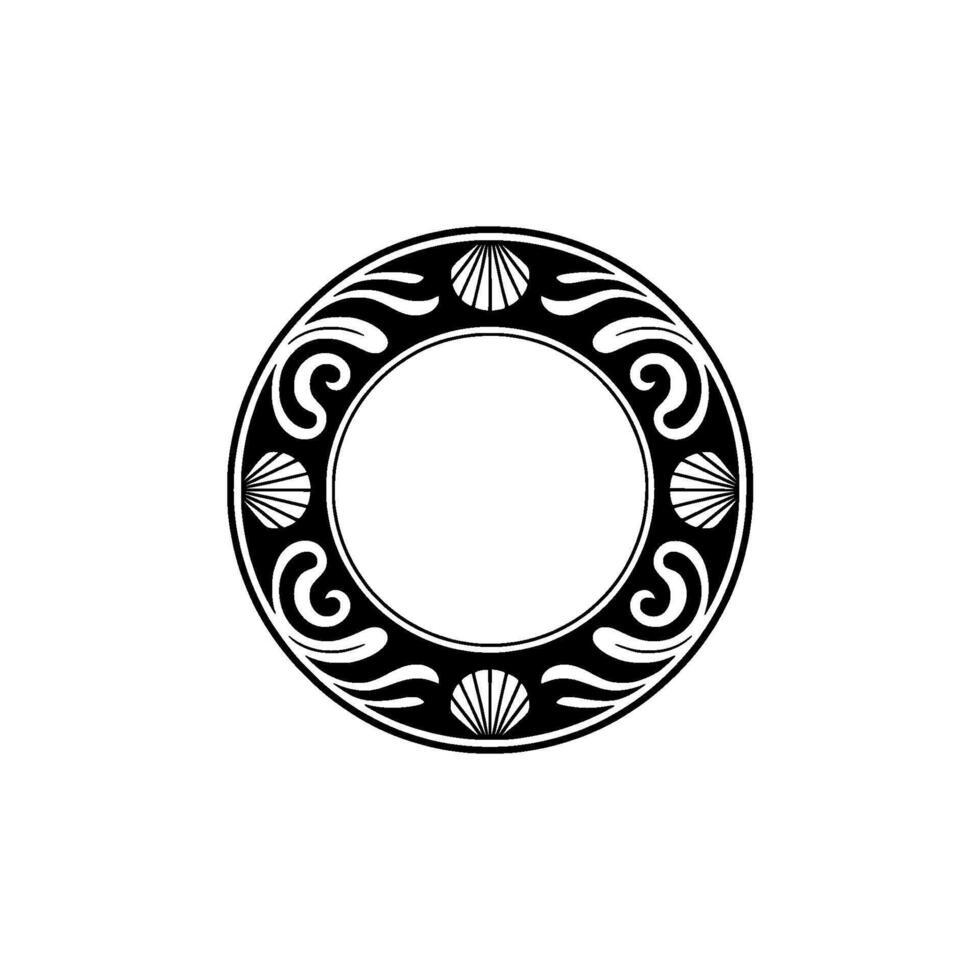 Elegant Circular Frame with Seashells Flourishes, Black White vector