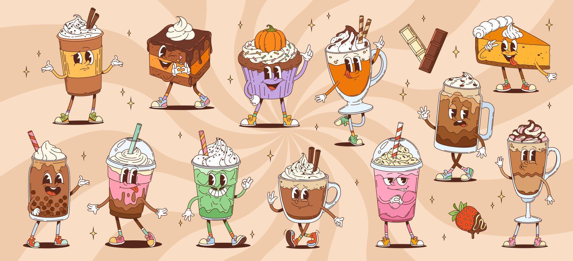 Cartoon dessert and drink characters vector