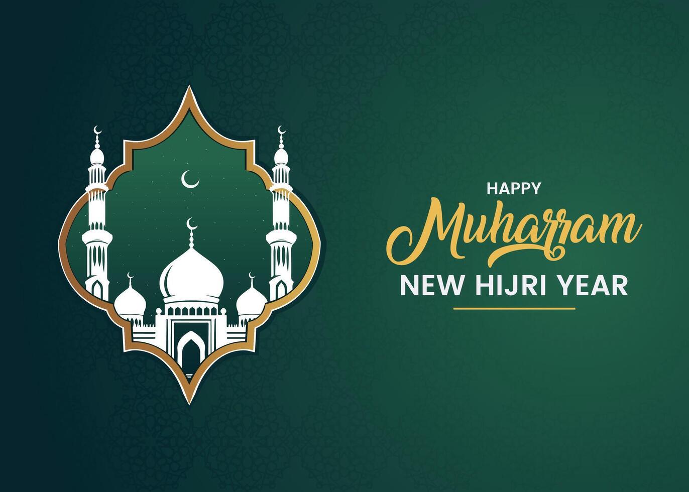 Happy Hijri Year illustration. Islamic New Year design with patterns for gift cards, flyers, banners. Suitable for Eid, Isra Miraj, Ashura, Mawlid, and Muharram themes vector