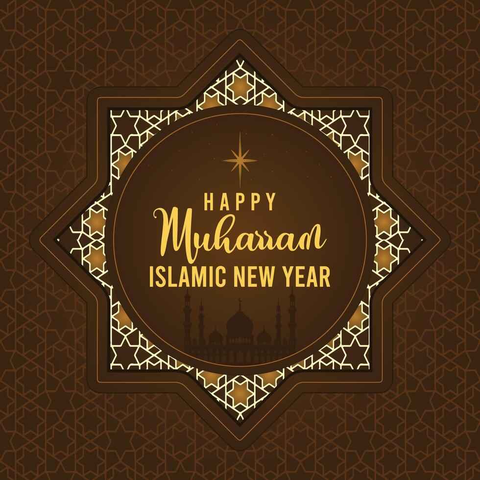 Islamic New Year greeting set featuring crescent moon, elegant calligraphy, and traditional Islamic patterns. Muharram and Hijri New Year design for banner, poster, and card. vector