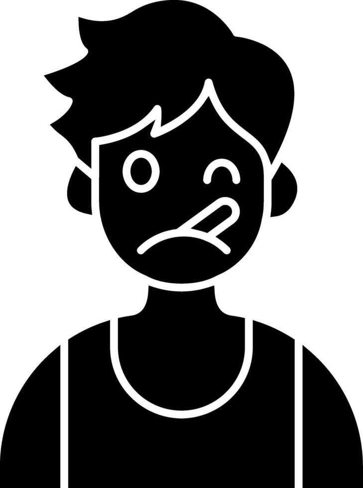 Boy Using Thermometer in Mouth solid vector