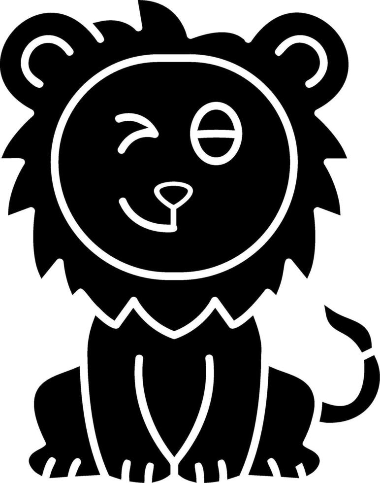 Lion Wink Face Solid Illustration vector