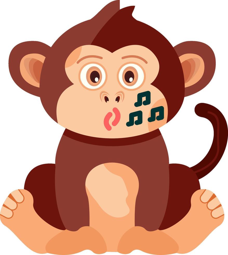 Whistling Monkey Flat Emoji vector