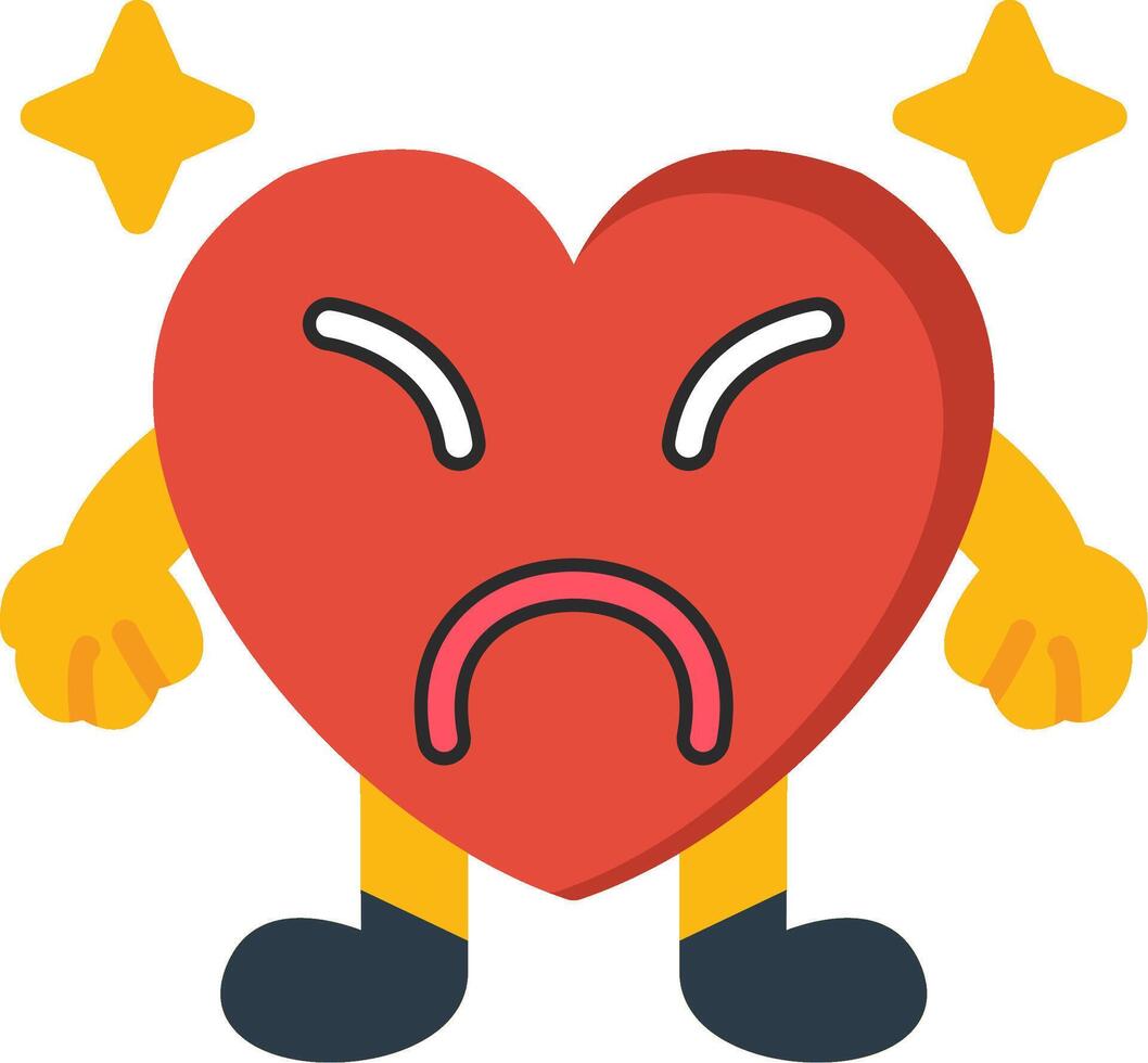 Upset Heart Cartoon Face Flat Illustration vector