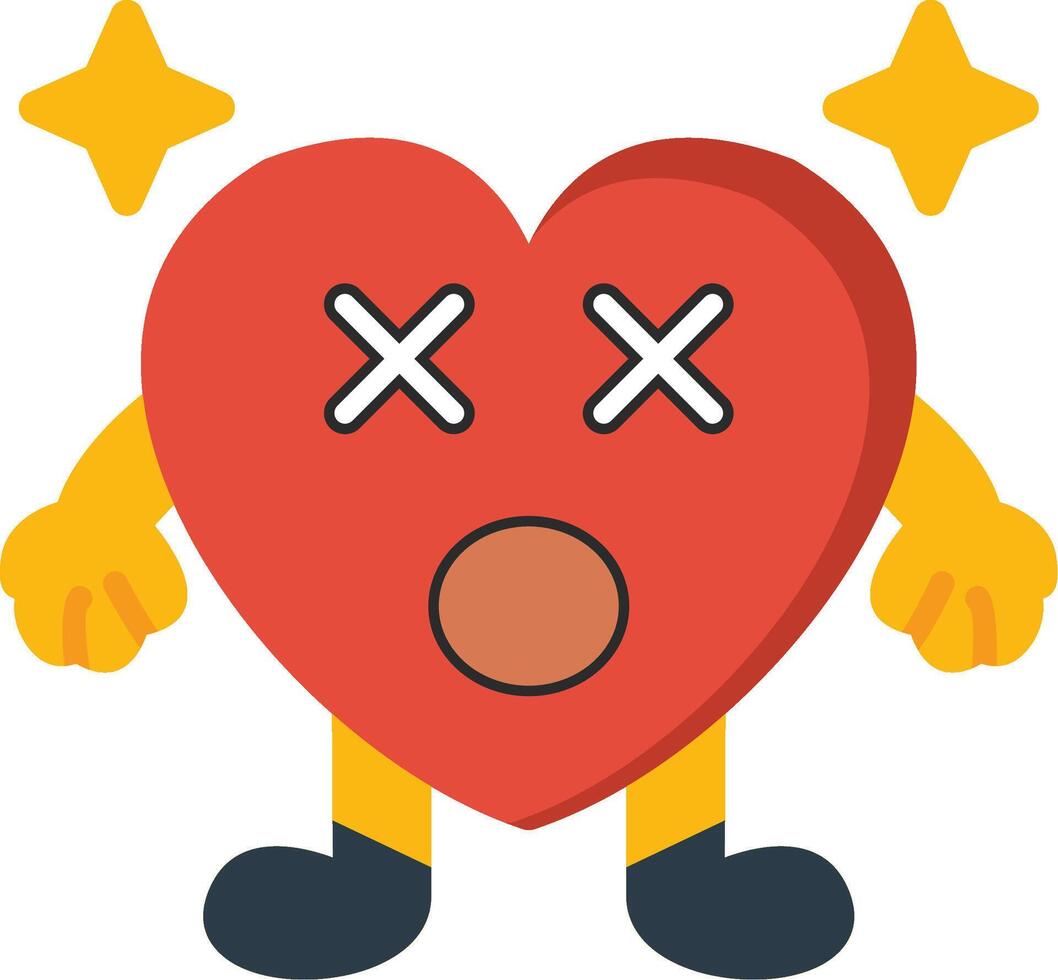 Dizzy Heart Face Cartoon Flat Illustration vector