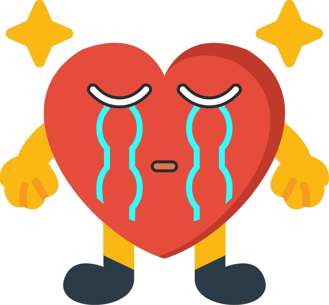 Loudly Crying Heart Flat Cartoon Icon vector