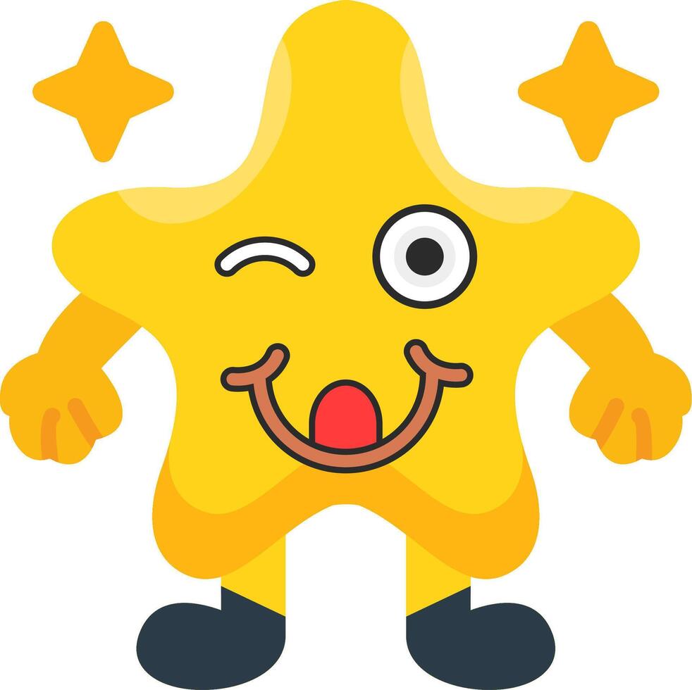Yummy Star Tongue Colourful Flat Emoji vector