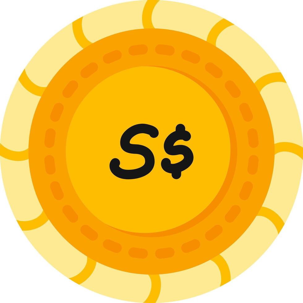 Singapore Dollar Coin Flat Color Style vector
