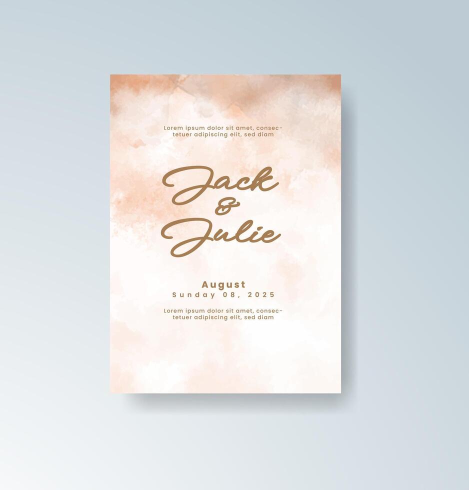 Blush and white wedding invitation with watercolor art. vector