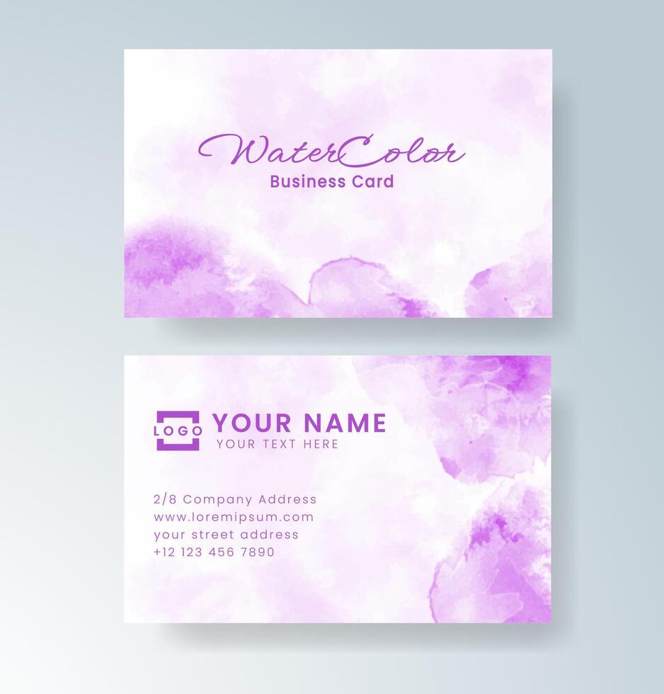 Fresh business card layout with artistic watercolor patterns. vector