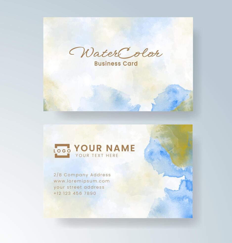 Stylish business card with minimal text and watercolor backdrop. vector