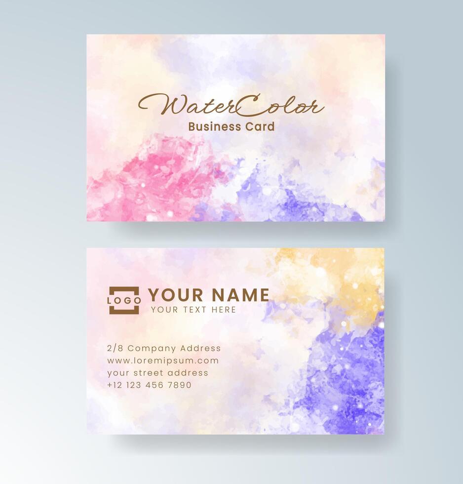 Chic business card template featuring pastel watercolor textures. vector