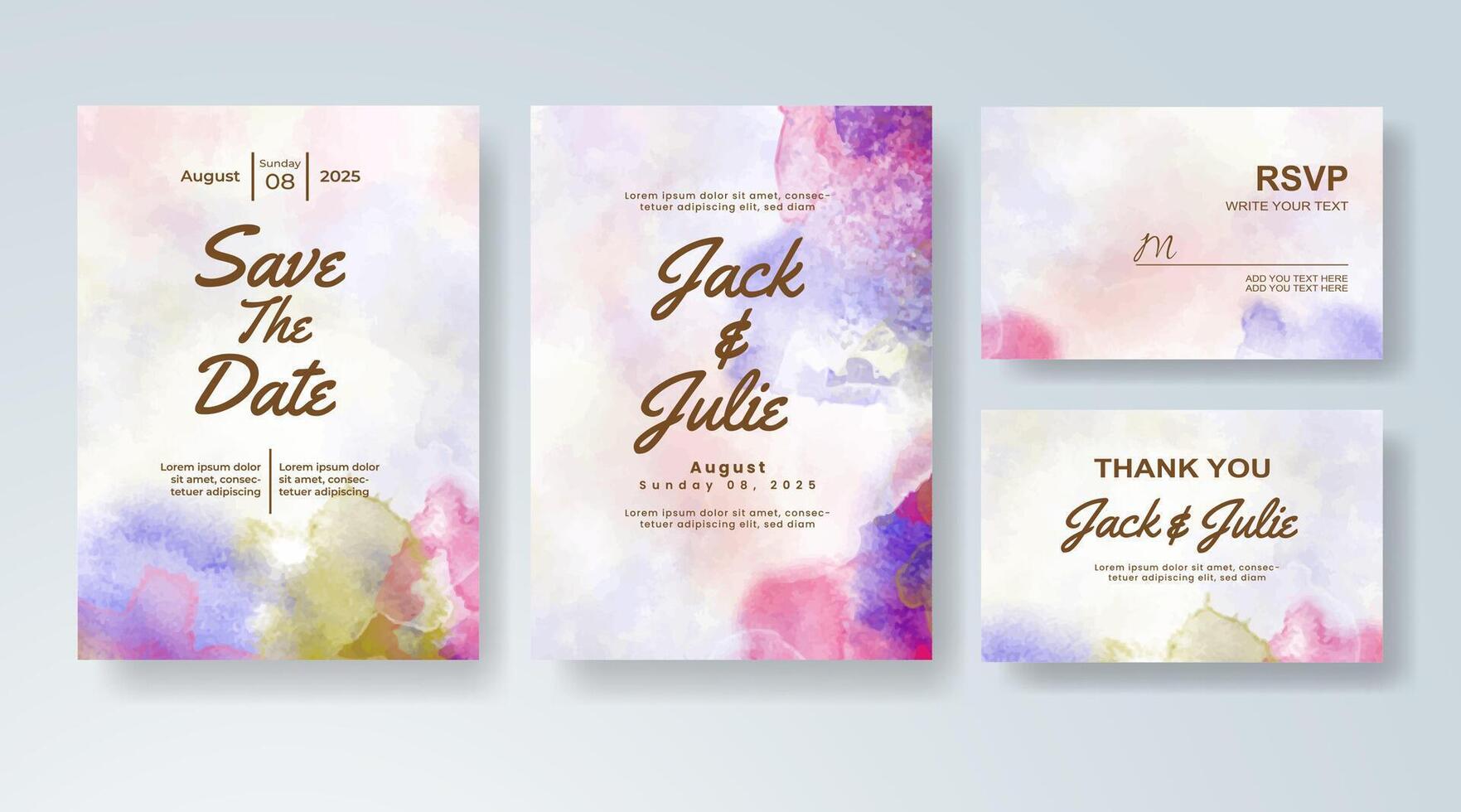 Subtle color play in a soft splash wedding invitation. vector